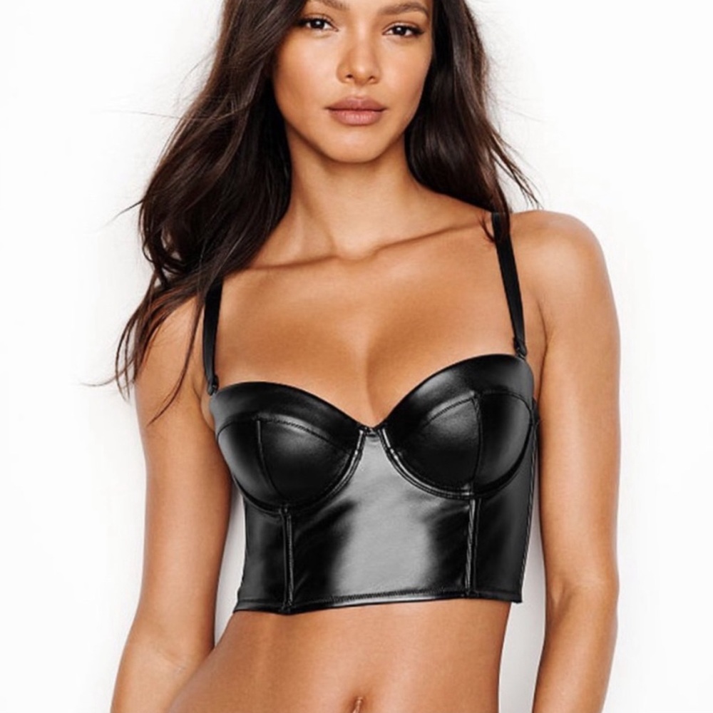 Victoria’s Secret Faux Leather Corset Bra Black 36B